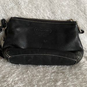 Coach Leather Wristlet- Black with Tassel